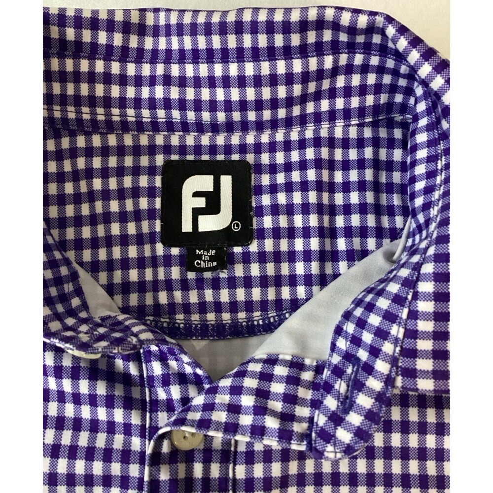 FootJoy Polo Shirt Men’s Size L Color Purple White Checkered Embroidered Golf - Picture 3 of 7